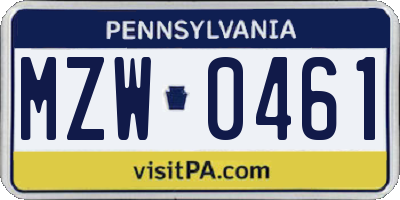 PA license plate MZW0461
