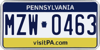 PA license plate MZW0463