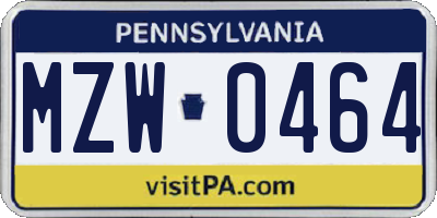 PA license plate MZW0464