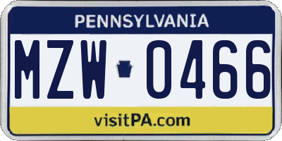 PA license plate MZW0466