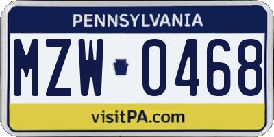 PA license plate MZW0468