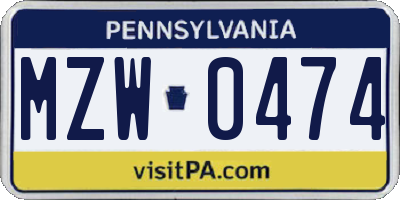 PA license plate MZW0474
