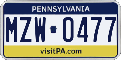PA license plate MZW0477