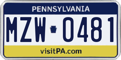 PA license plate MZW0481