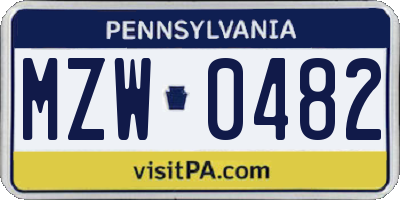 PA license plate MZW0482