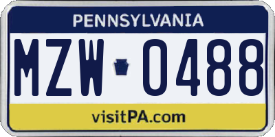 PA license plate MZW0488
