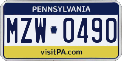 PA license plate MZW0490