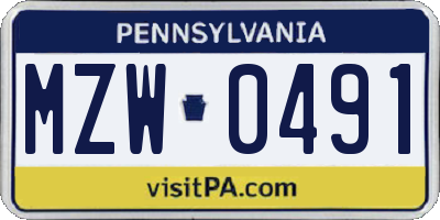 PA license plate MZW0491