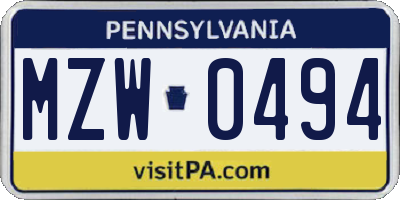 PA license plate MZW0494
