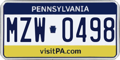 PA license plate MZW0498