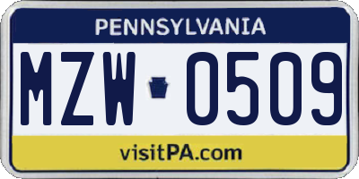 PA license plate MZW0509