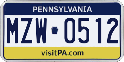 PA license plate MZW0512