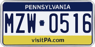 PA license plate MZW0516