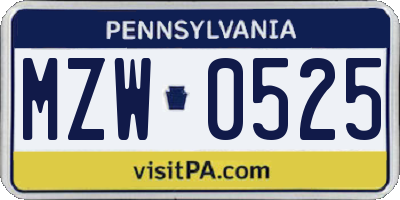 PA license plate MZW0525