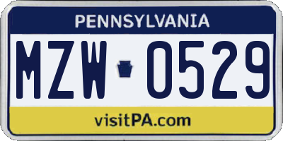 PA license plate MZW0529