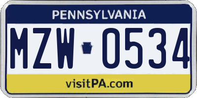 PA license plate MZW0534