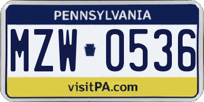 PA license plate MZW0536