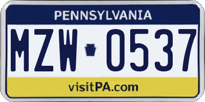PA license plate MZW0537