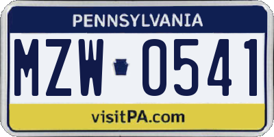 PA license plate MZW0541