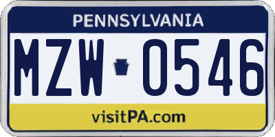 PA license plate MZW0546