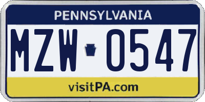 PA license plate MZW0547