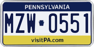 PA license plate MZW0551