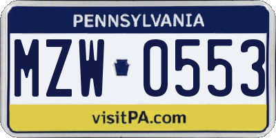 PA license plate MZW0553