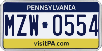 PA license plate MZW0554