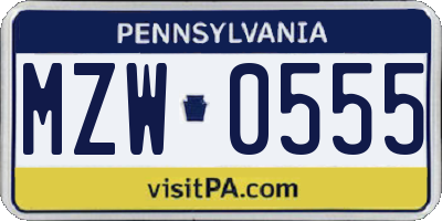 PA license plate MZW0555