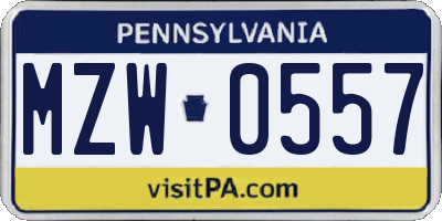 PA license plate MZW0557