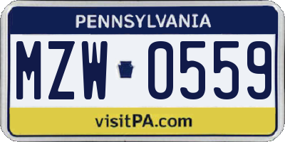 PA license plate MZW0559