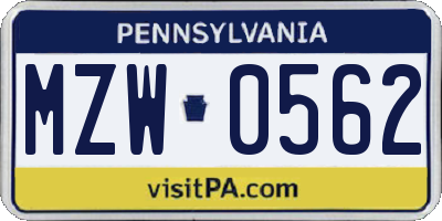 PA license plate MZW0562
