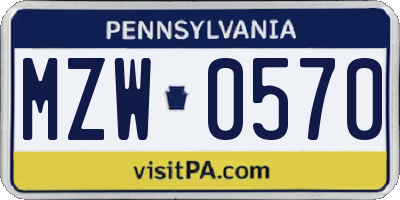 PA license plate MZW0570