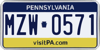PA license plate MZW0571