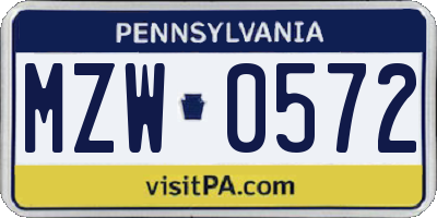PA license plate MZW0572