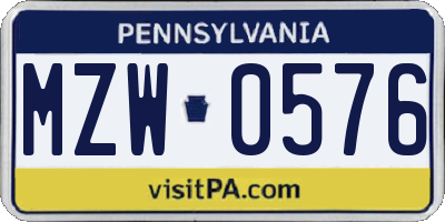 PA license plate MZW0576