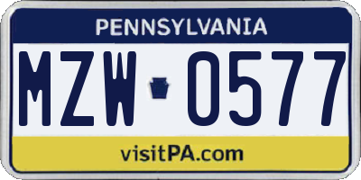 PA license plate MZW0577