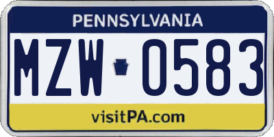 PA license plate MZW0583