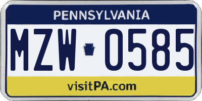 PA license plate MZW0585