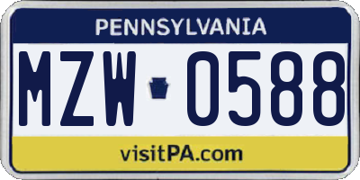 PA license plate MZW0588