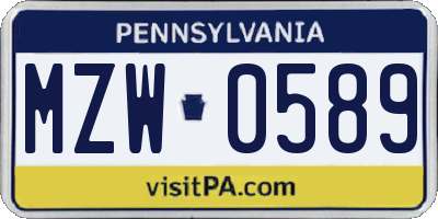 PA license plate MZW0589