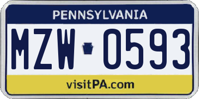 PA license plate MZW0593
