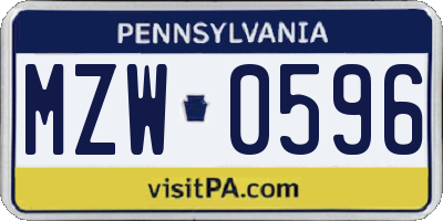 PA license plate MZW0596