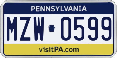 PA license plate MZW0599