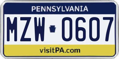 PA license plate MZW0607