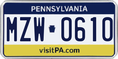 PA license plate MZW0610