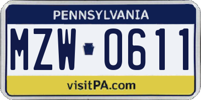 PA license plate MZW0611