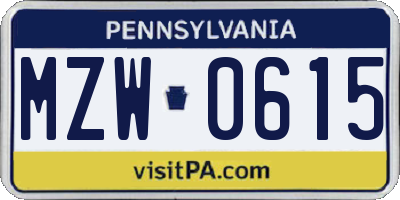 PA license plate MZW0615