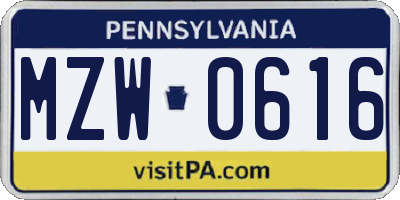 PA license plate MZW0616