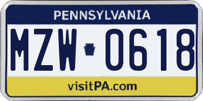 PA license plate MZW0618